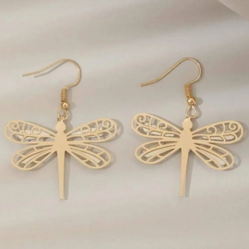 🔅🆕🔅 Boho Iridescent Yellow Gold  Dragonfly Drop Earrings✨